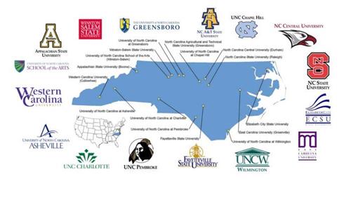 Map of UNC colleges in UNC system